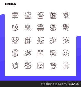 Set of Birthday Line Icon set 25 Icons. Vector Minimalism Style Design Black Icons Set. Linear pictogram pack.