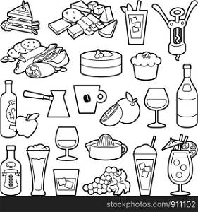 Set of bistro and restaurant menu line-art icons.
