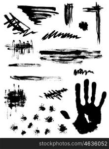 Set of black abstract vector ink blots for design