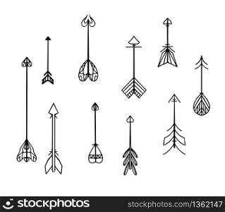 Set of black and white boho arrows. Vector elements for websites, invitations, scrapbooking and your design. Set of black and white boho arrows. Vector elements for websites
