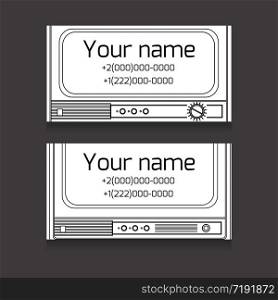 Set of black and white business card with old TV, space for text for your business. Set of black and white business card with old TV, space for text