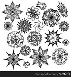 Set of black and white doodle flowers. Vector element for invitations, greeting cards, and your creativity. Set of black and white doodle flowers. Vector element for invita
