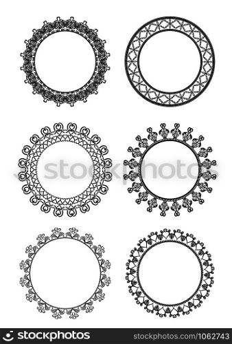 Set of black and white frame of lace on a white background. Vector element for cards and your design. Set of black and white frame of lace on a white background.