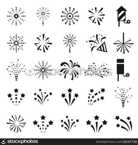 Set of Black and White Icons Fireworks. Vector illustration