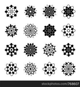set of black and white isolated flower icons