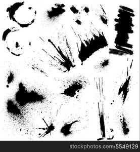 Set of black blots and ink splashes. Abstract elements for design in grunge style.