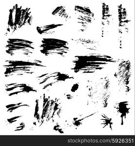 Set of black blots and ink splashes. Abstract elements for design in grunge style.