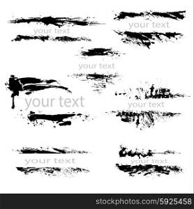 Set of black borders, isolated on white background, Design Abstract elements. Grunge texture.