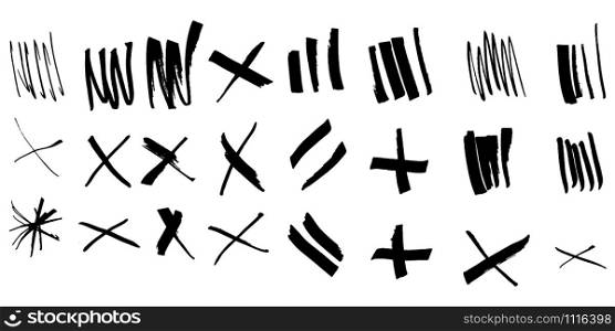 Set of black brush strokes, paint traces, lines, smudges, smears, stains, scribbles isolated on white background. Vector illustration.. Set of black brush strokes, paint traces, lines, smudges, smears, stains
