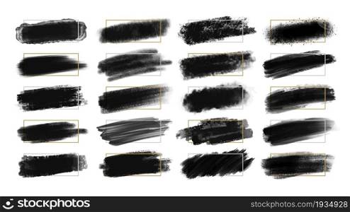 Set of black brush strokes with line frame on white background vector illustration