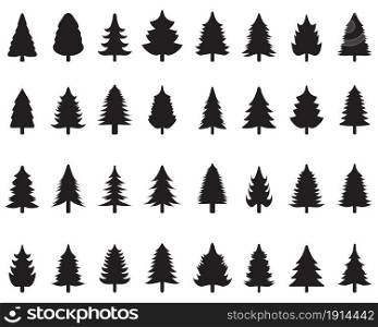 Set of black Christmas trees on a white background