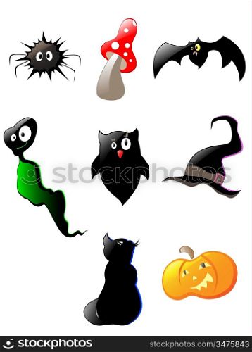 set of black glossy halloween icons