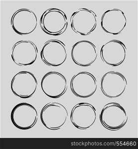 Set of black grunge frames. Oval ornament bordes collection isolated. Elements for graphic design. Vector illustration.