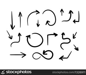 Set of black hand-drawn arrows on a white background. Vector illustration EPS 10