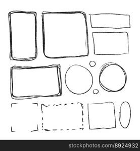 Set of black hand-drawn frames in different vector image