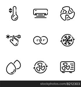 Set of black icons isolated on white background, on theme Air-conditioning