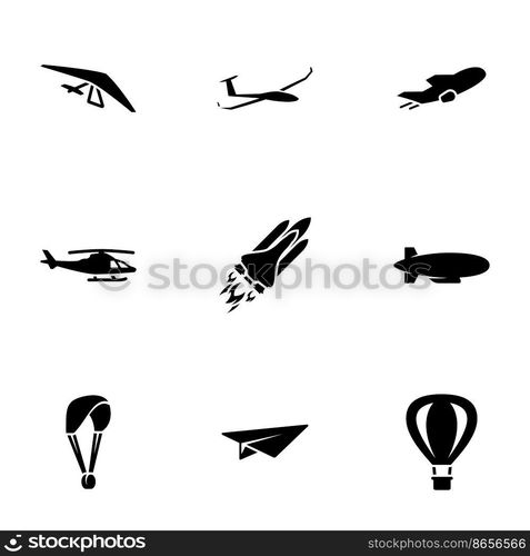 Set of black icons isolated on white background, on theme Air Transport