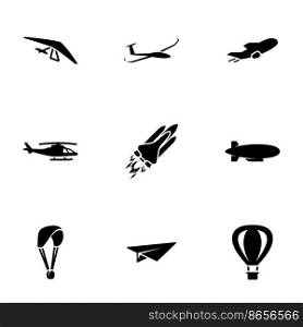 Set of black icons isolated on white background, on theme Air Transport