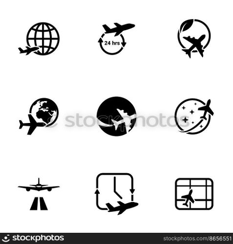 Set of black icons isolated on white background, on theme Aircraft
