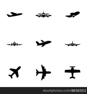 Set of black icons isolated on white background, on theme Aircraft