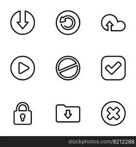 Set of black icons isolated on white background, on theme Application interface
