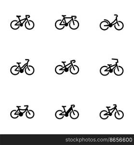 Set of black icons isolated on white background, on theme Bike