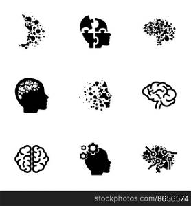 Set of black icons isolated on white background, on theme Brain