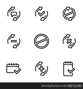 Set of black icons isolated on white background, on theme Check mark, line style