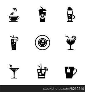 Set of black icons isolated on white background, on theme Drink