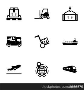 Set of black icons isolated on white background, on theme Logistics and shipping