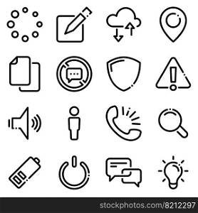 Set of black icons isolated on white background, on theme menu interface