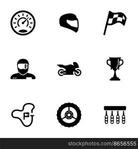 Set of black icons isolated on white background, on theme Motorcycle race