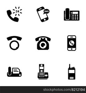 Set of black icons isolated on white background, on theme Phone