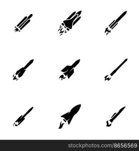 Set of black icons isolated on white background, on theme Rocket