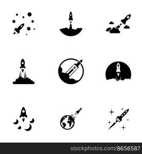 Set of black icons isolated on white background, on theme Rocket