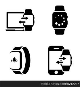 Set of black icons isolated on white background, on theme Smart watch