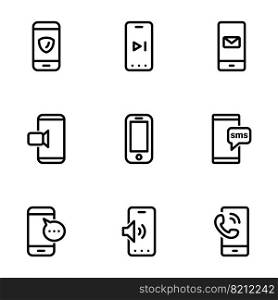 Set of black icons isolated on white background, on theme Smartphone