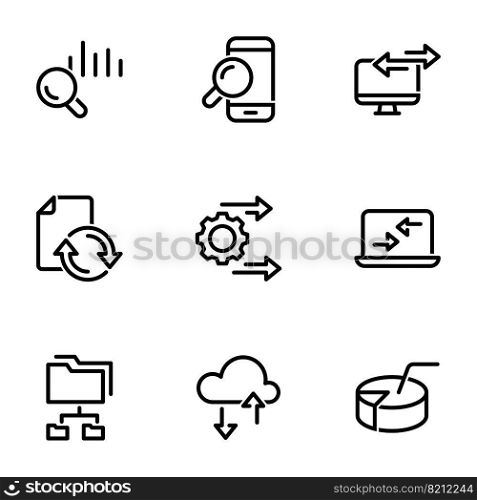 Set of black icons isolated on white background, on theme Sorting and analyzing data