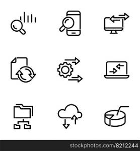 Set of black icons isolated on white background, on theme Sorting and analyzing data