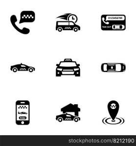 Set of black icons isolated on white background, on theme Taxi