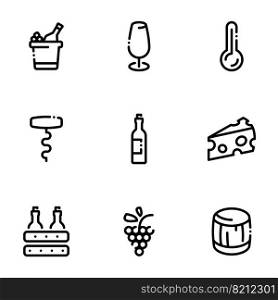 Set of black icons isolated on white background, on theme Wine