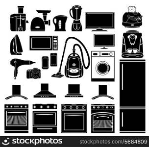 Set of black icons of household appliances