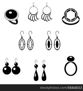 Set of black icons with jewelry