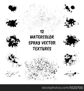 Set of black ink splashes and stains. Grunge surface vector textures.