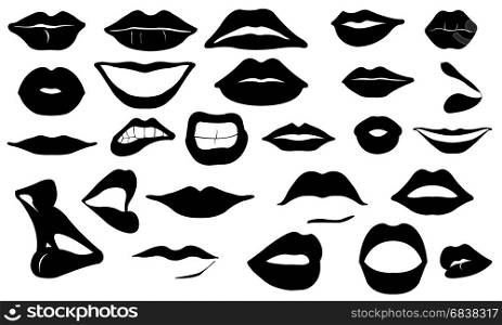 set of black lips isolated on white
