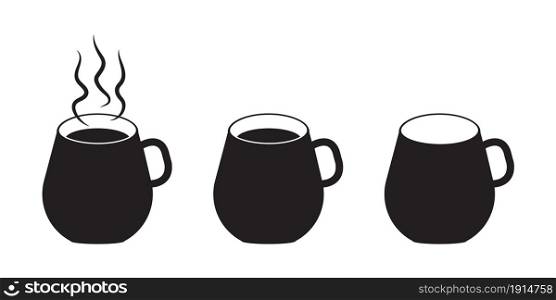 Set of black mug icon. Hot drink. Coffee or tea cup. Silhouette design. Flat art. Vector illustration. Stock image. EPS 10.. Set of black mug icon. Hot drink. Coffee or tea cup. Silhouette design. Flat art. Vector illustration. Stock image.