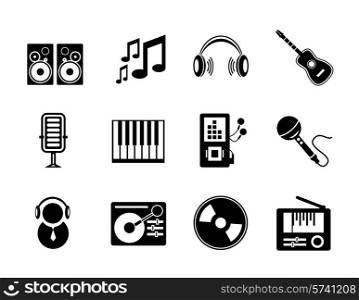 Set of black music electronic icons isolated on white