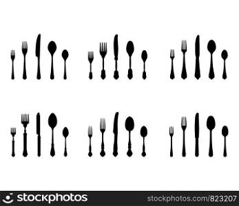 Set of black silhouettes of cutlery on a white background