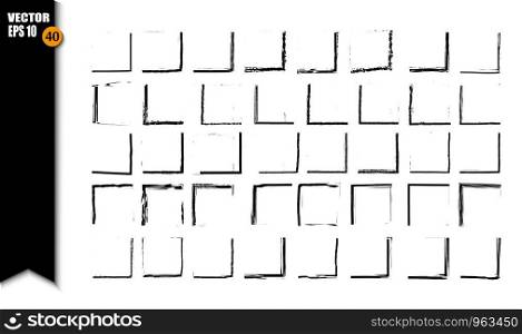 Set of black square grunge frames. Collection of geometric rectangle empty borders. Vector illustration.. Set of black square grunge frames. Collection of geometric rectangle empty borders. Vector illustration
