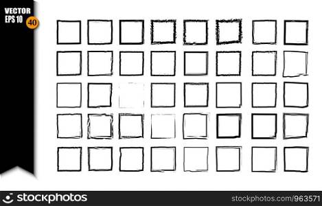 Set of black square grunge frames. Collection of geometric rectangle empty borders. Vector illustration.. Set of black square grunge frames. Collection of geometric rectangle empty borders. Vector illustration